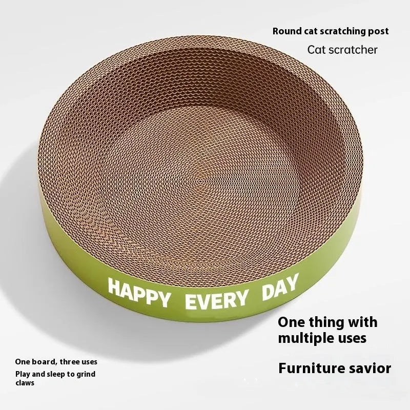 Green round cat scratching board nest with raised edge sleeping area
