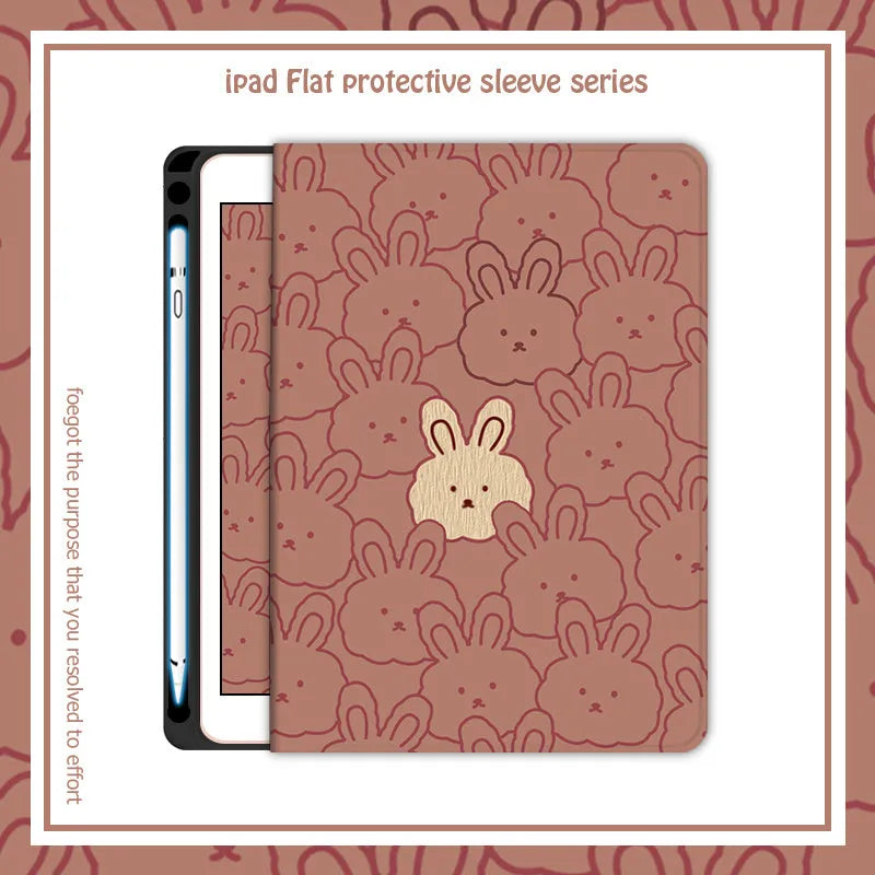 Cartoon cute rabbit silicone iPad case book airbag transparent frame for iPad Pro 11 inch in pink with rabbit print