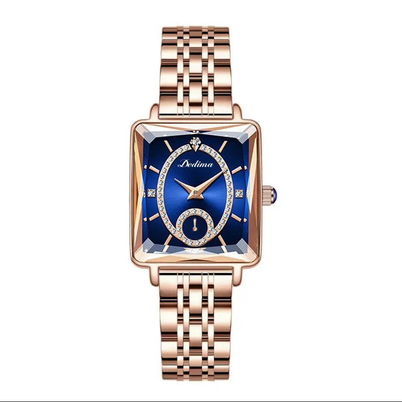 Rose gold square women's half watch with 40.5mm dial and mineral glass mirror