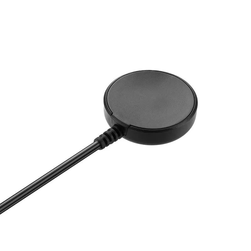Black plastic USB watch charger with wireless fast charging capability measuring 34mm x 10mm