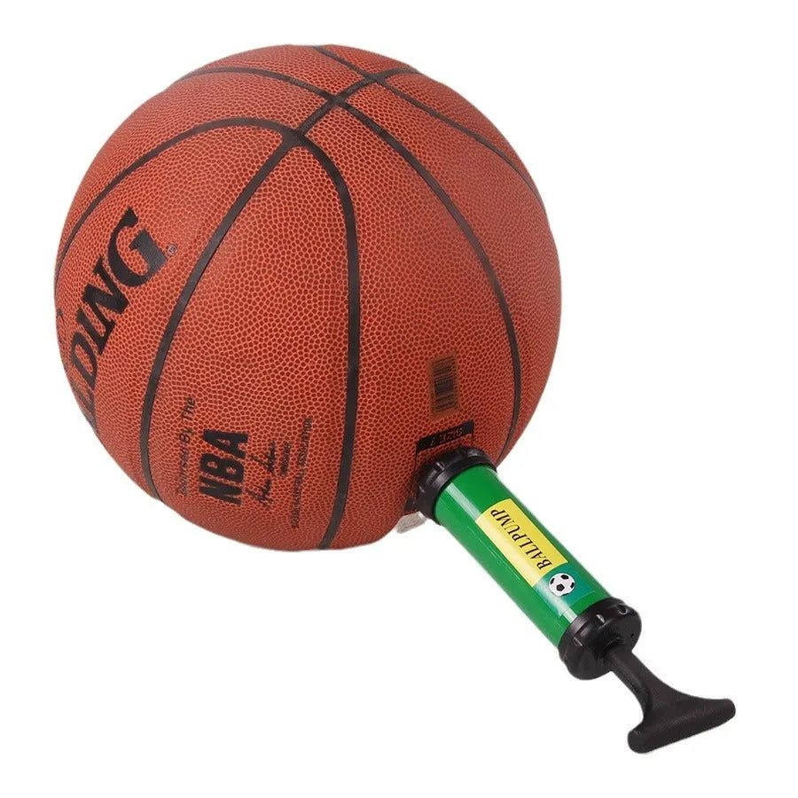 A plastic manual hand pump cylinder for inflating basketballs, volleyballs, and footballs.