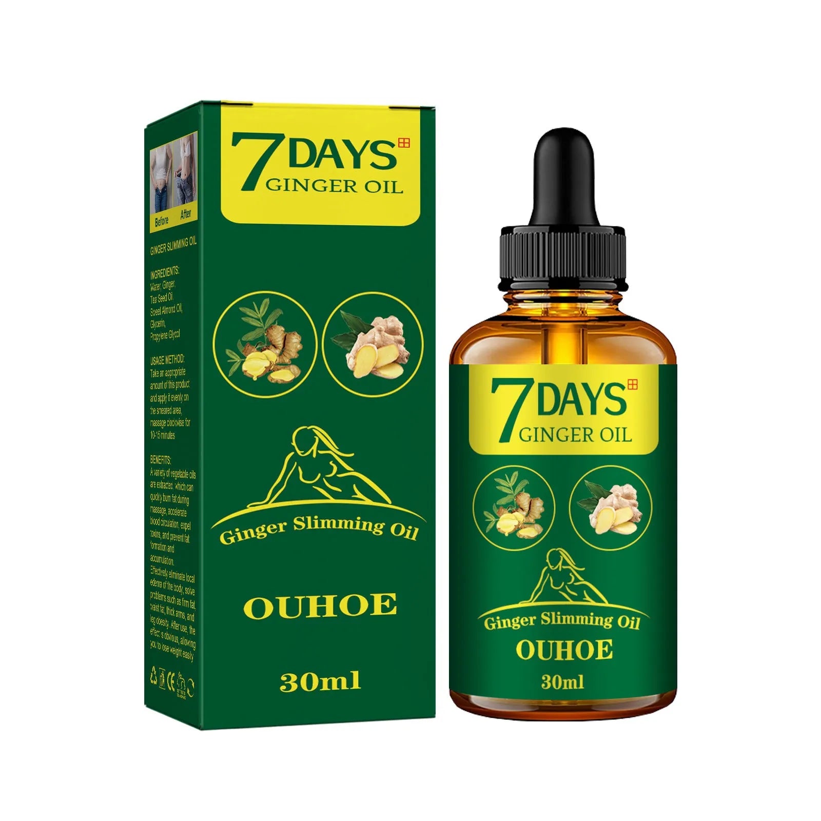 30ml bottle of ginger essential oil for body shaping and thigh firming