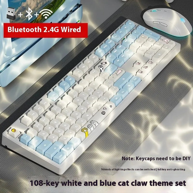 Mechanical keyboard with three connectivity modes in blue and white colour matching design