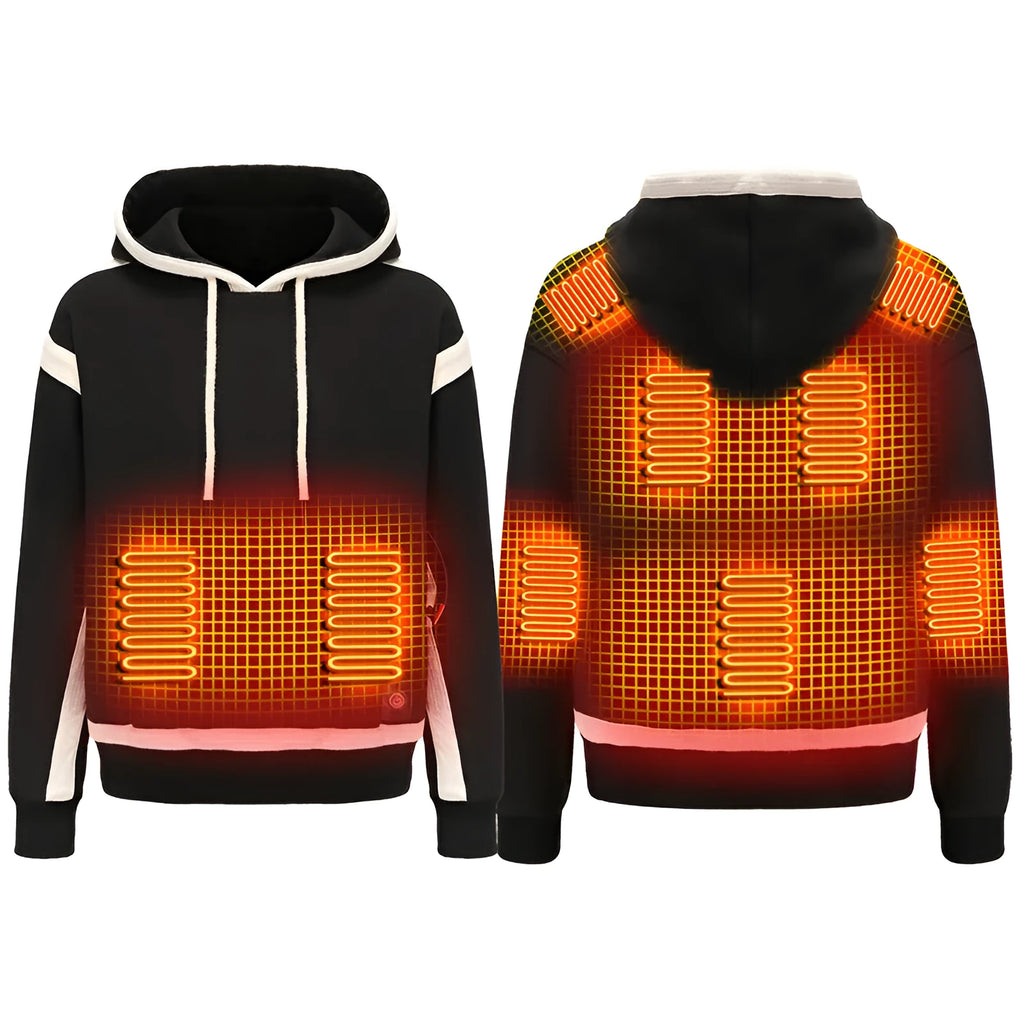 Women's heated jacket USB-powered brushed hoody polyester knit black gray winter outdoor coat