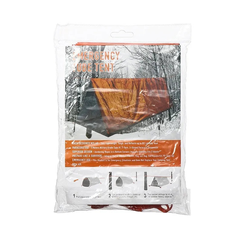 Portable outdoor disaster relief tent with sleeping bag and raincoat emergency shelter package