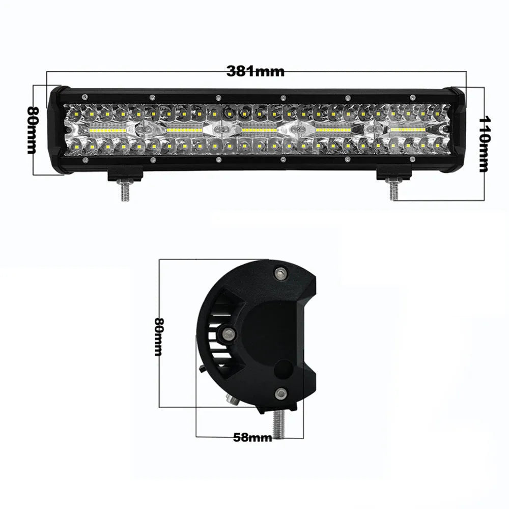 Automotive LED strip light three-row work light 12-24V aluminium housing with mounting bracket