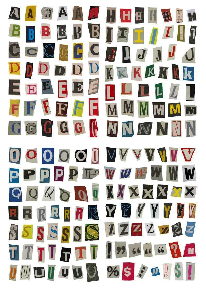 A set of cute-style decoration stickers showing printed English letters and weekly words like Monday, Tuesday.