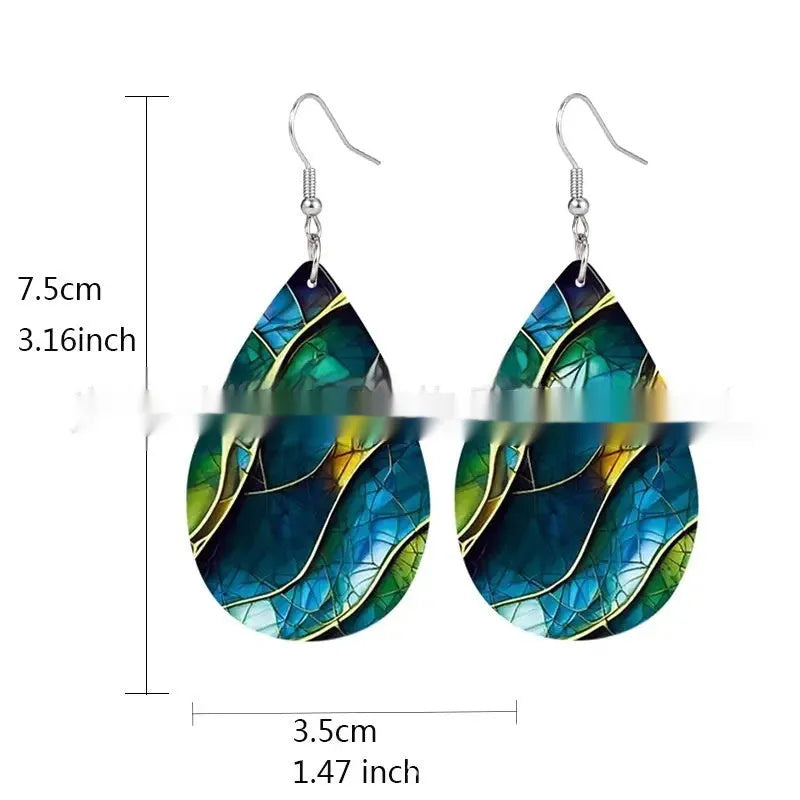 Acrylic flat branch knot drop earrings with printing technology in style 1 and style 2 variations
