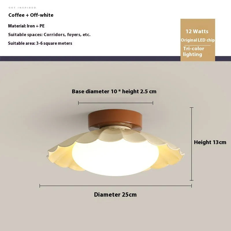 Mid-ancient silent balcony LED ceiling light round 25cm in beige with iron and acrylic shade