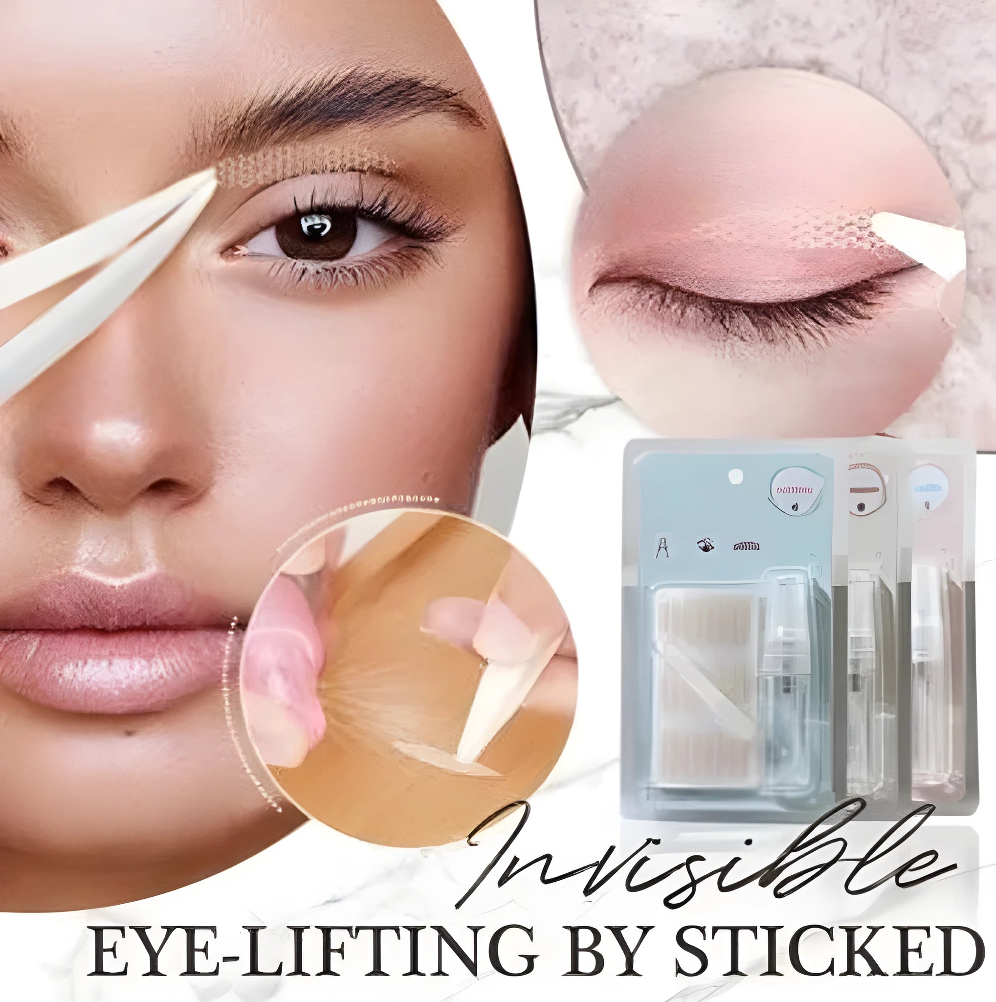 Box of non-adhesive eyelid stickers in three sizes for double eyelid creation
