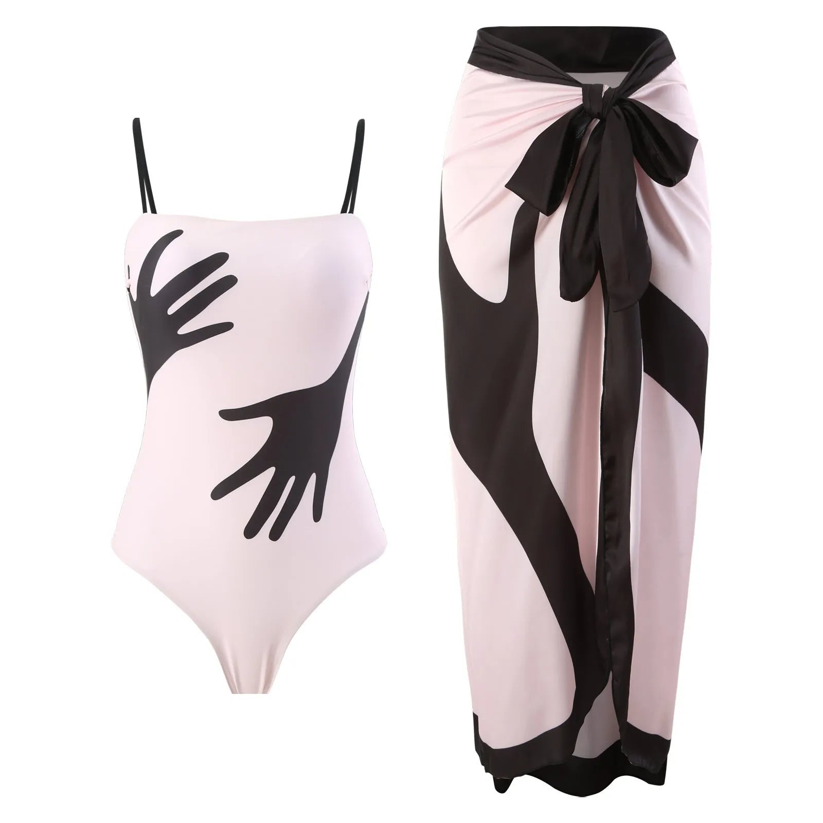 Women's patterned polyester bikini set with tulle skirt cover-up in sizes S M L XL