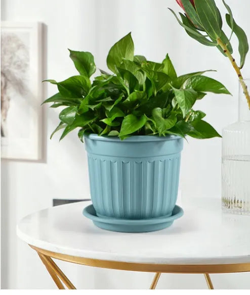 Thick resin European Roman floor planter pot with blue pallet for Chinese rose and hydrangea
