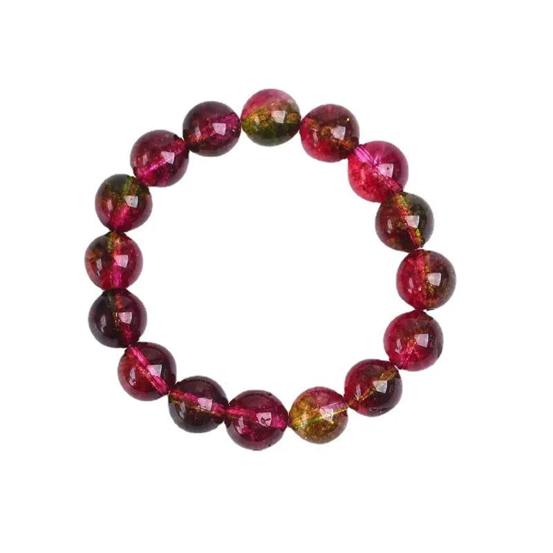 Watermelon crystal bracelet showing crystal beads on wrist, available in 6mm, 8mm, 10mm and 12mm sizes