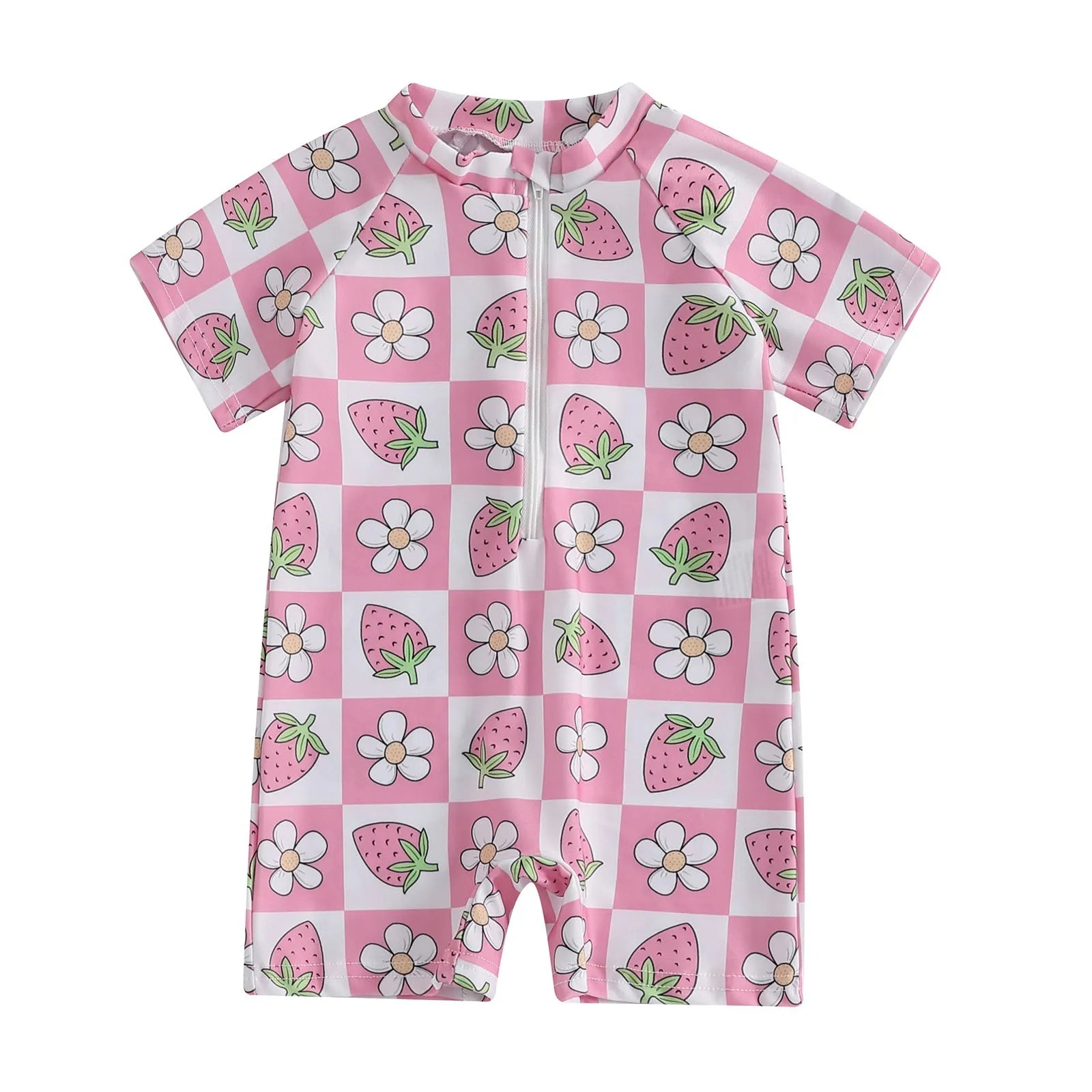 Bowknot girls' one-piece swimsuit in polyester with full cherry flower print for babies