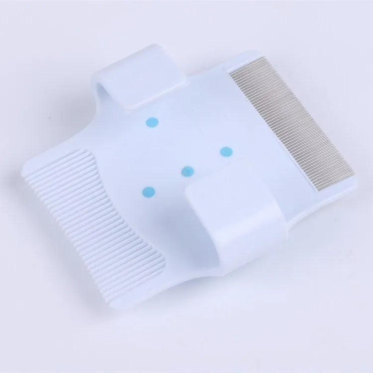 Blue multifunctional pet grooming comb with four tool heads for hair removal and massage