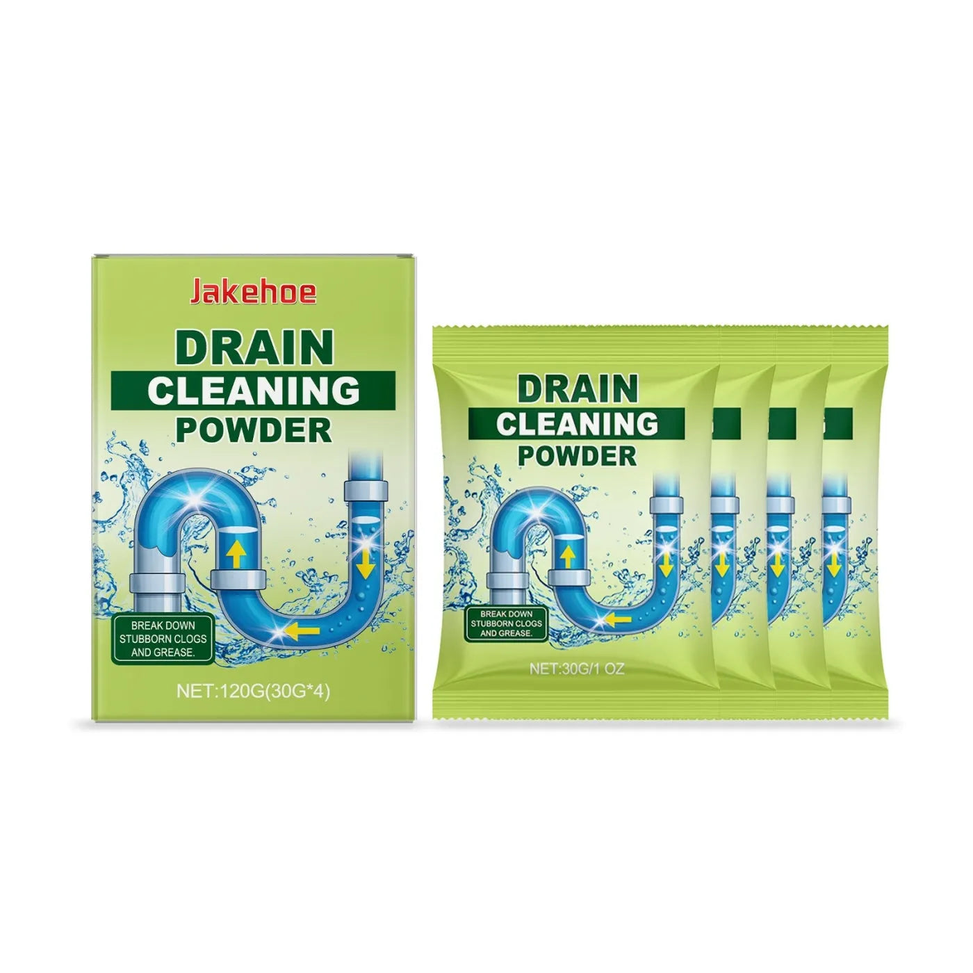 Tub of drain cleaning powder with sodium hydroxide, 120g capacity