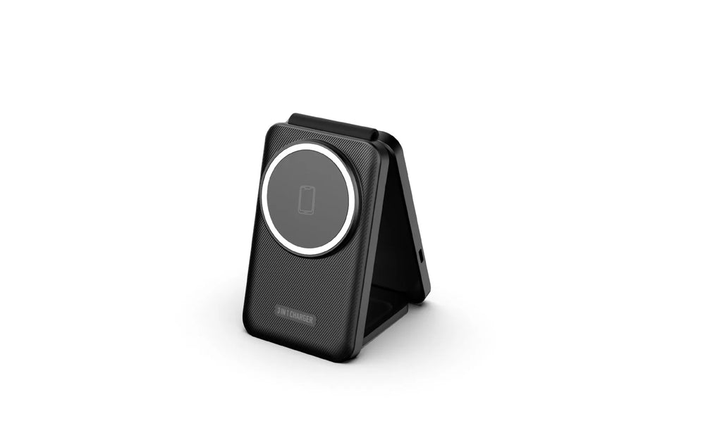 Folding magnetic three-in-one wireless charger for phone, watch, and earbuds with 15W fast charging, black version