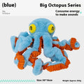 Plush octopus interactive dog pull toy for medium to large dogs, available in blue or orange, with pull-cord design for tug play.