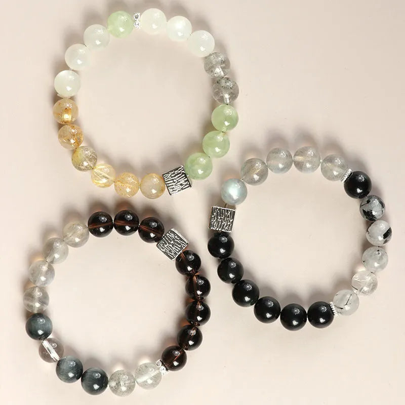 Men and women couple crystal bracelet with Chinese geometric design in khaki colour