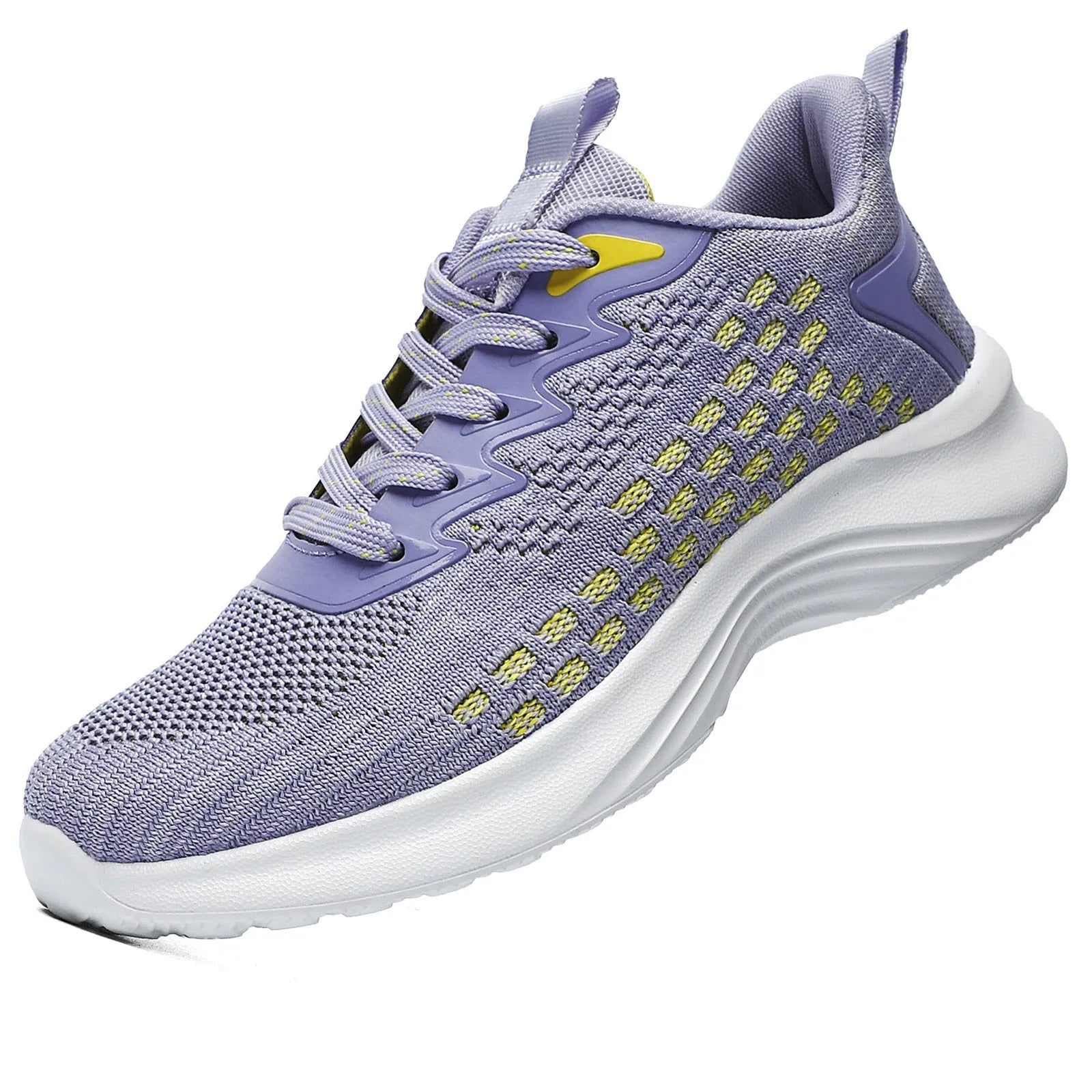 Lavender purple women's Flyknit running shoes with striped pattern and EVA sole.