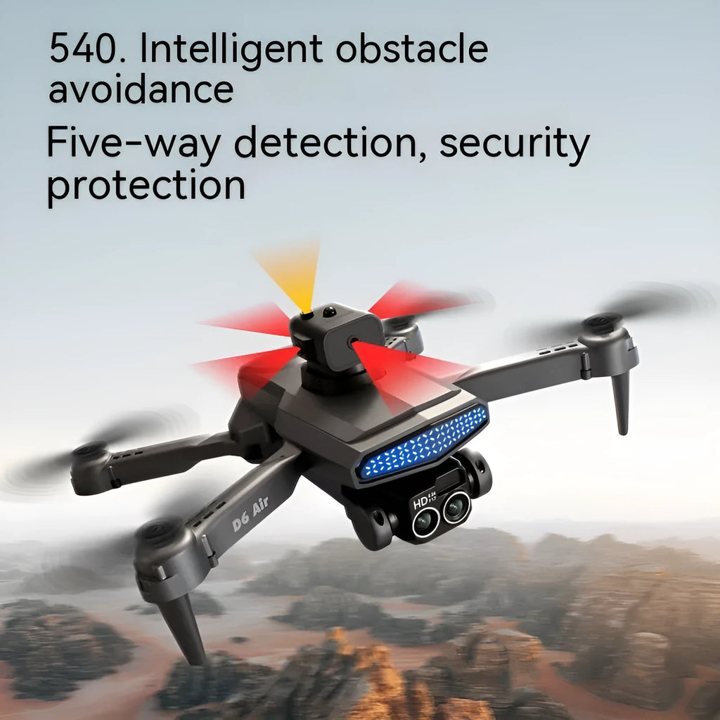 D6 remote control drone toy with five-direction obstacle avoidance, plastic body, camera option, storage bag and spare blades