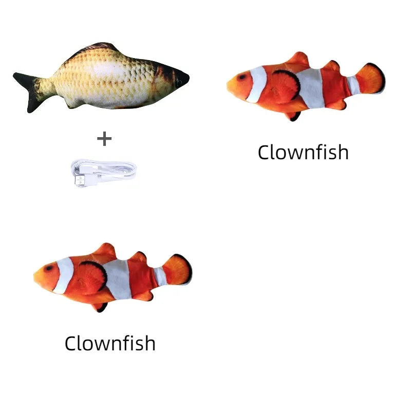 Electronic jumping fish cat toy 30cm long with USB charging cable