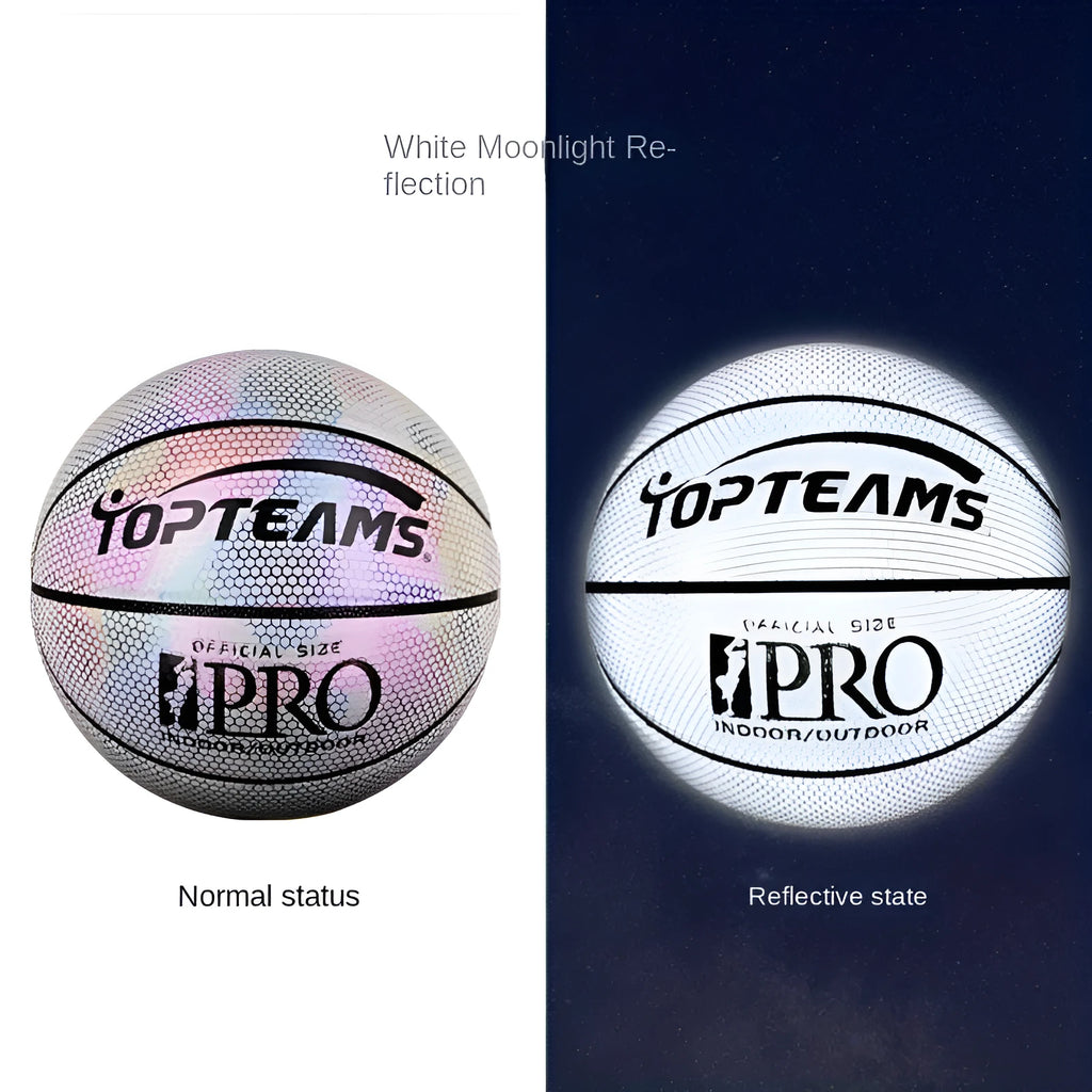 Holographic luminous reflective no. 7 basketball in chroma colour with wear-resistant PU surface