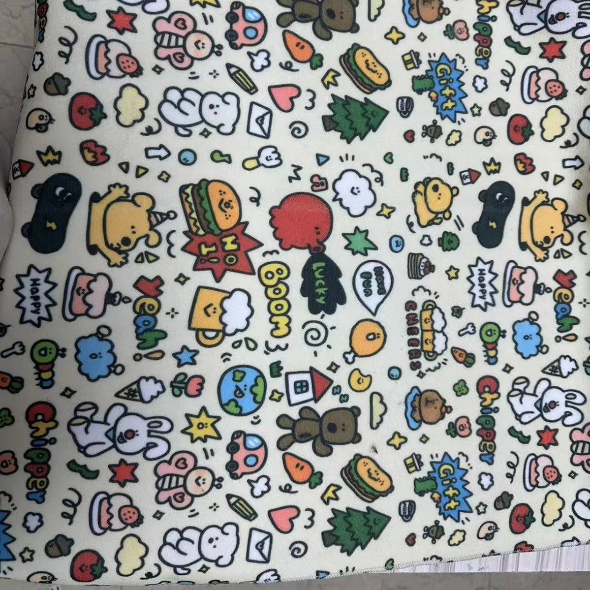 Square nylon cosmetic bag with colourful cartoon cat print in blue puppy design