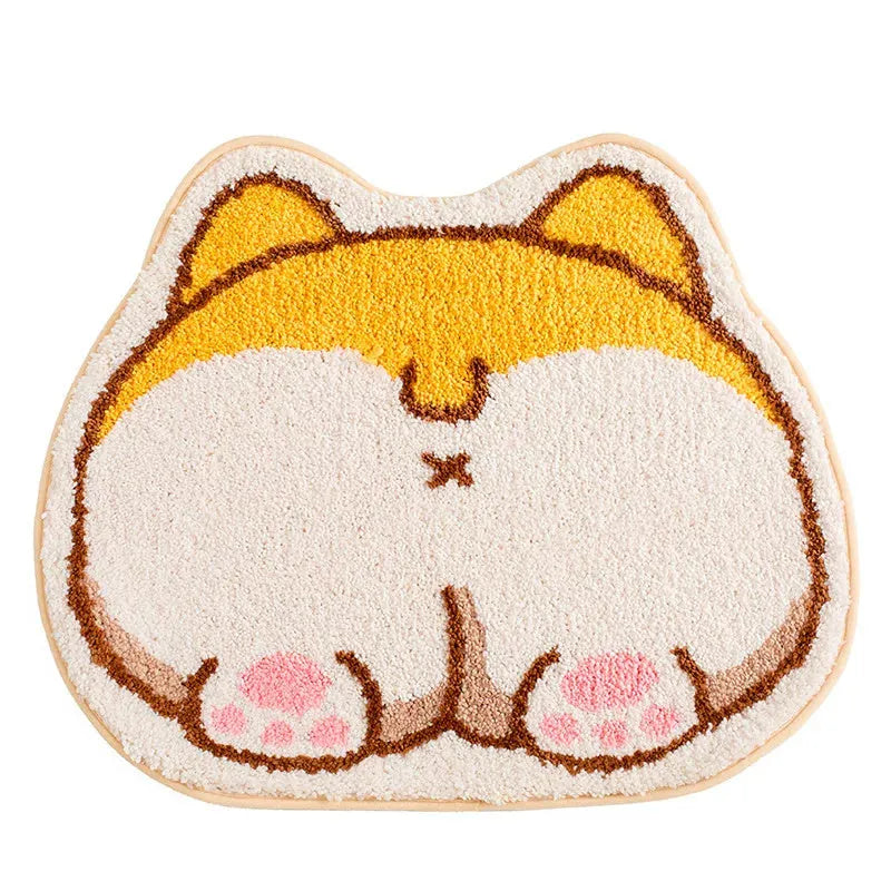 Cartoon non-slip floor mat for cat cage, soft flocking surface, TPR bottom, 45x65cm, gray cat design