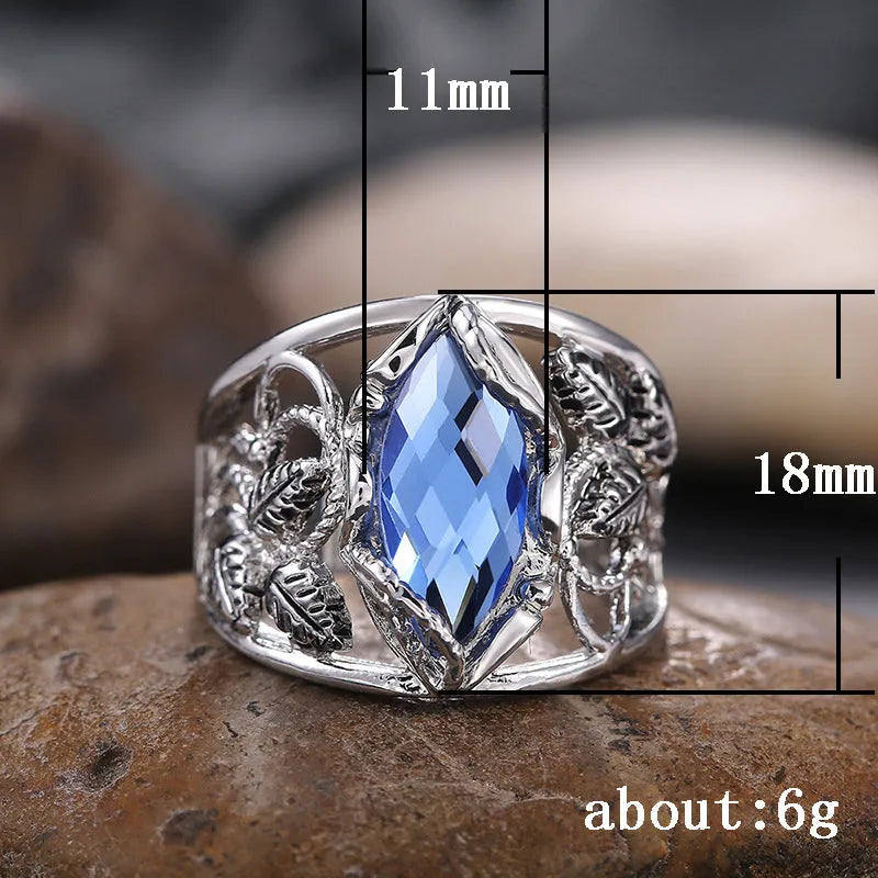 Blue crystal horse eye geometric ring for women in alloy with size options