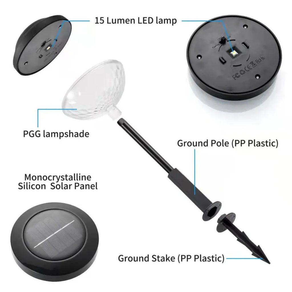 Solar garden light water droplet projection on lawn with colourful LED glow