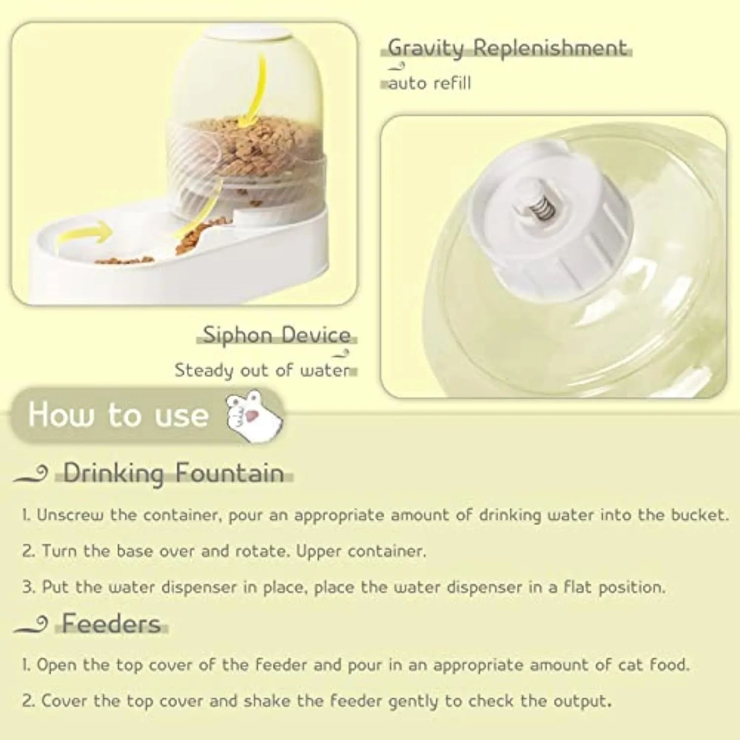 White automatic gravity cat feeder and water dispenser set on a floor.