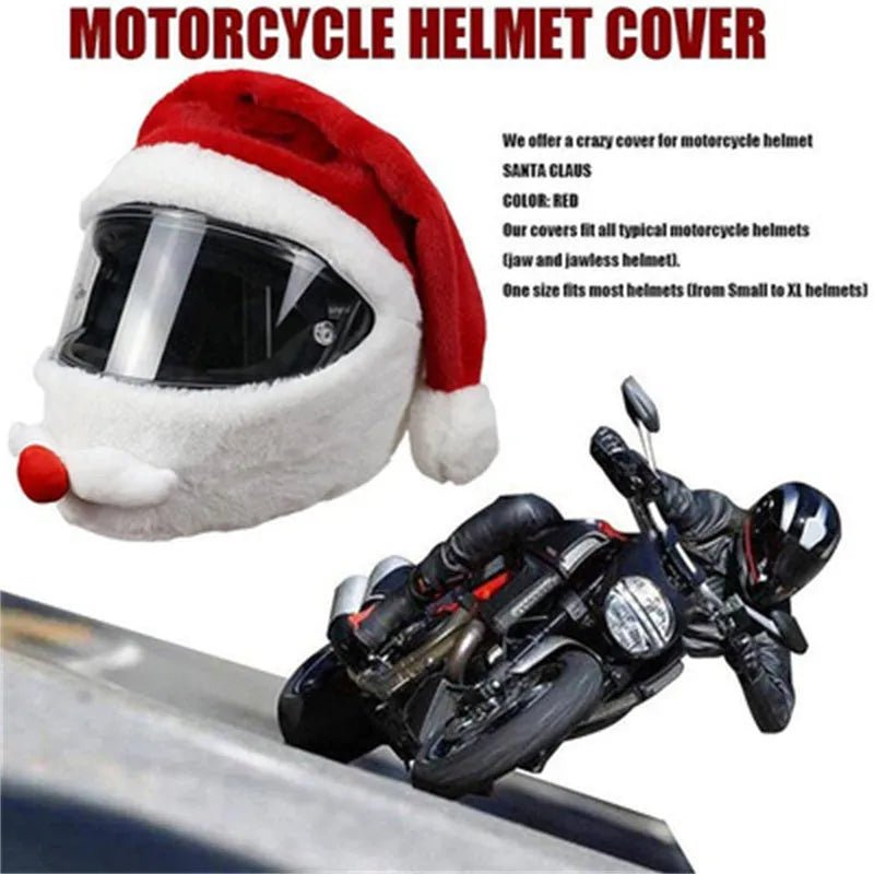Santa Claus motorcycle helmet cloth cover in red and white, 22x25x4 cm