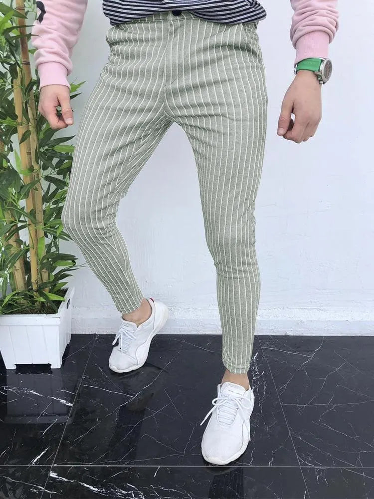 Men's slim fit 3D printed plaid casual trousers in RKKZ49 colour with straight leg design