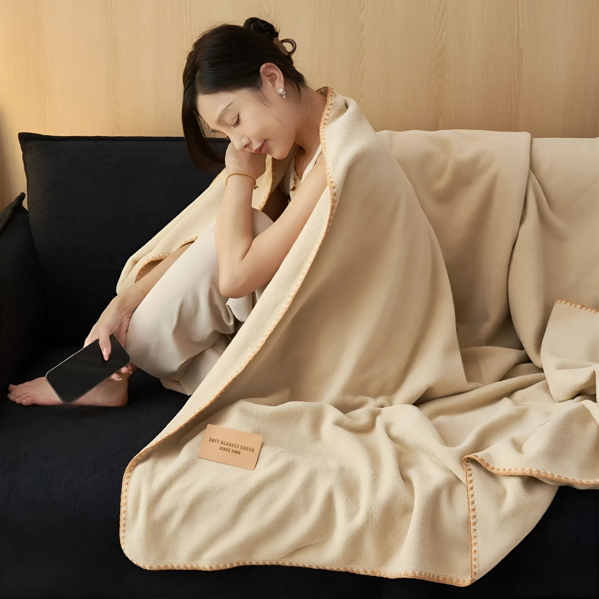 Alpaca fleecefiber blanket in solid colour, Class A soft polyester, thickened warm leg covering