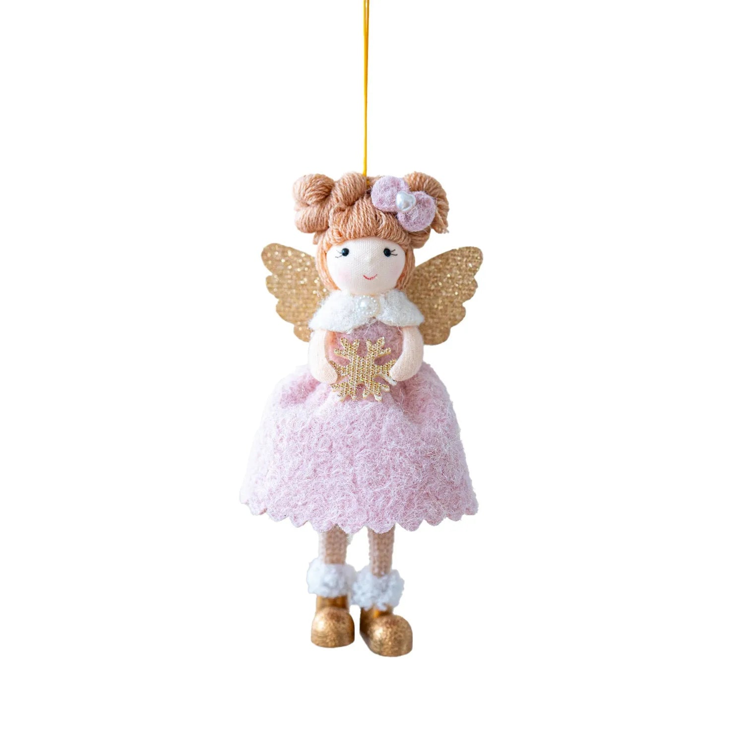 Pink and white cloth Christmas angel wings plush pendant with modern simplicity design