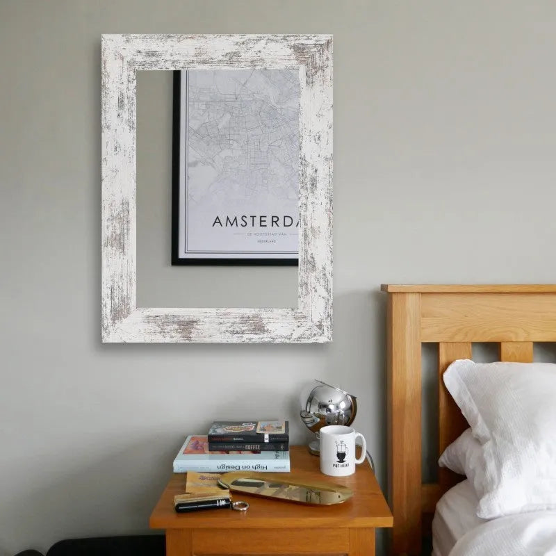 Wall-mounted modern pastoral style bathroom mirror with retro new Chinese design in Little White colour