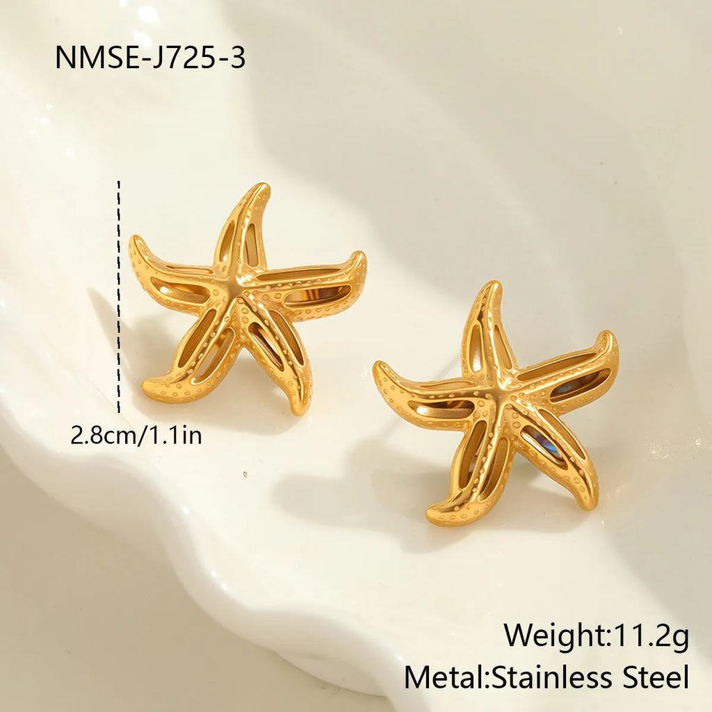Design Sense simple stud earrings for women, starfish shape, 18K gold plated stainless steel, fashion OL style