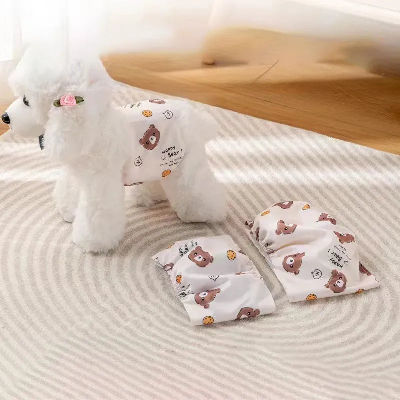 Reusable male dog diaper belly band wrap with cartoon bone paw print design and elastic waistband