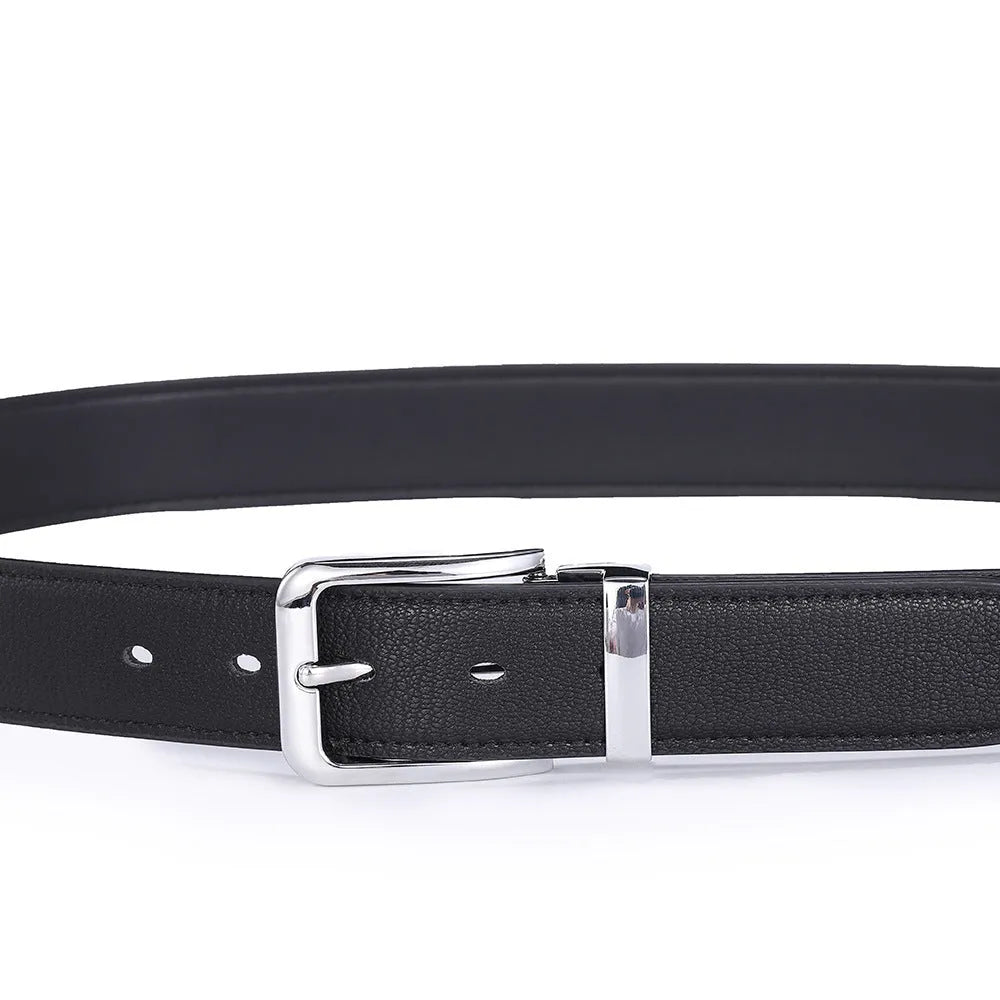 Men's genuine leather belt with alloy buckle showing water pattern design and pin closure