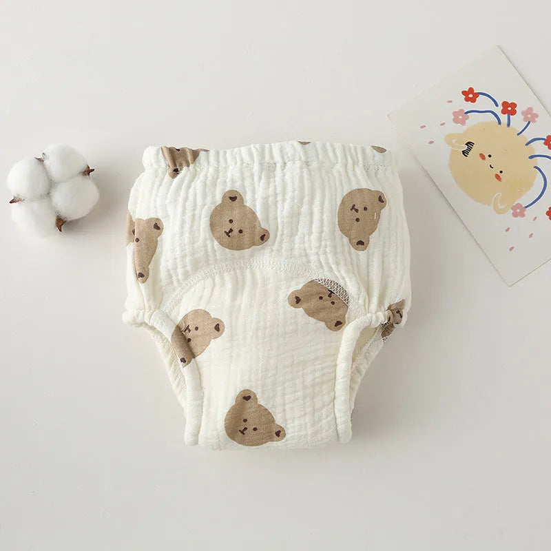 Gauze cotton baby training pants in pure cotton with waterproof layer, ring waist design