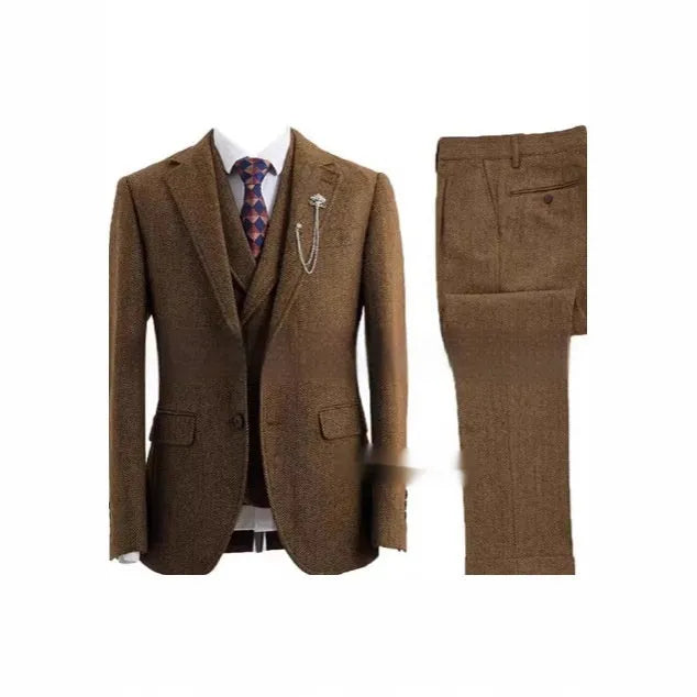 Men's slim fit three-piece nylon suit in light business style colour brown