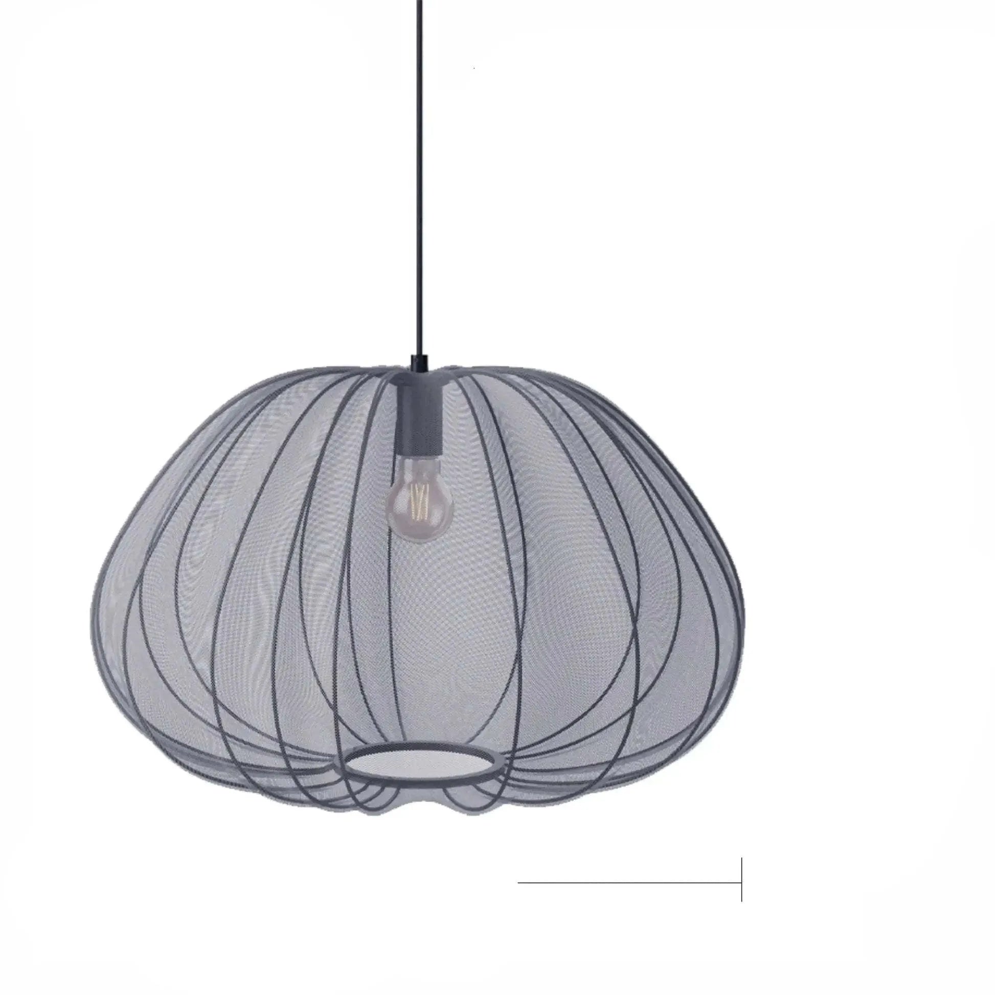 Japanese style pumpkin-shaped ceiling lamp with iron construction in white or grey blue finish