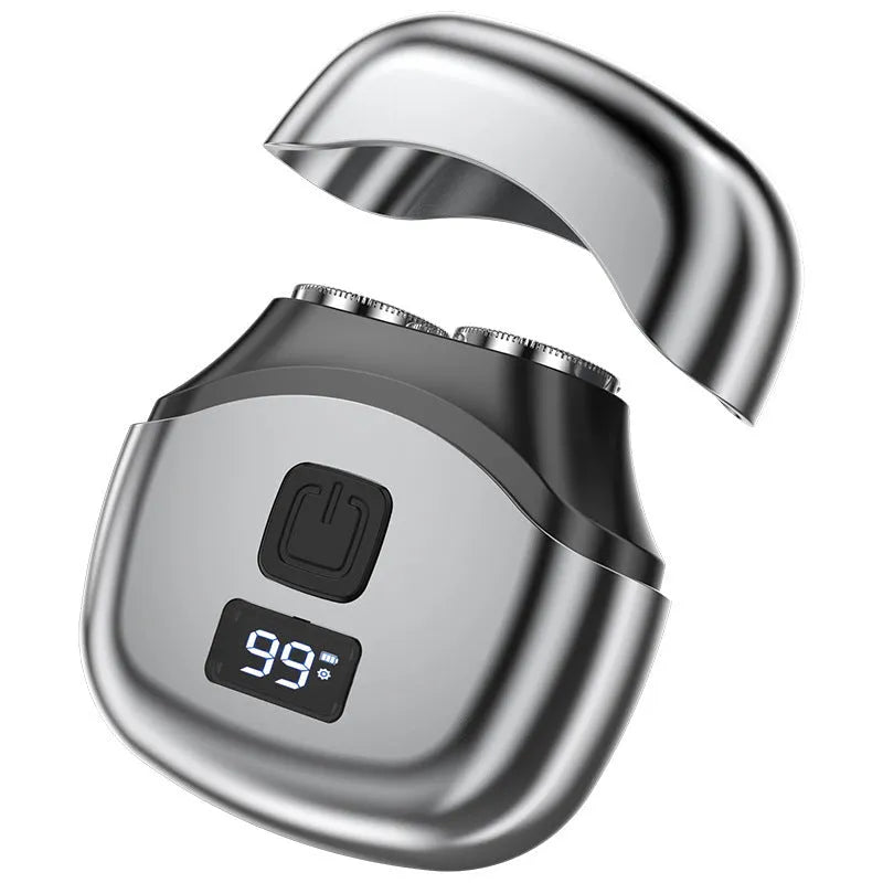 Mini double-headed rechargeable electric shaver in black or silver with removable cutter head and data cable colour box