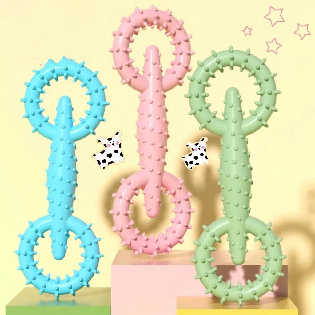 Blue TPR rubber dog chew ring for puppy teething measuring 16cm diameter