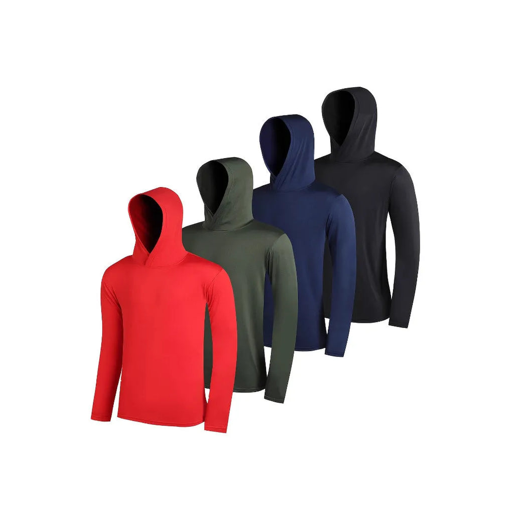 Men's lightweight polyester hoodie four-piece set in various colours with size range display