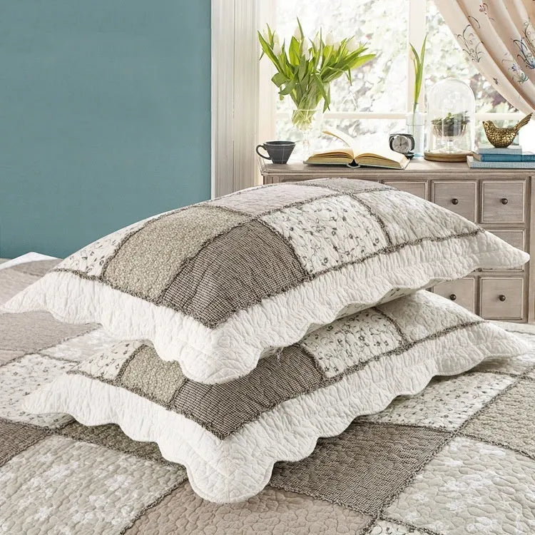 Washed pure cotton quilted bedspread set with matching pillowcases in a Korean style pattern