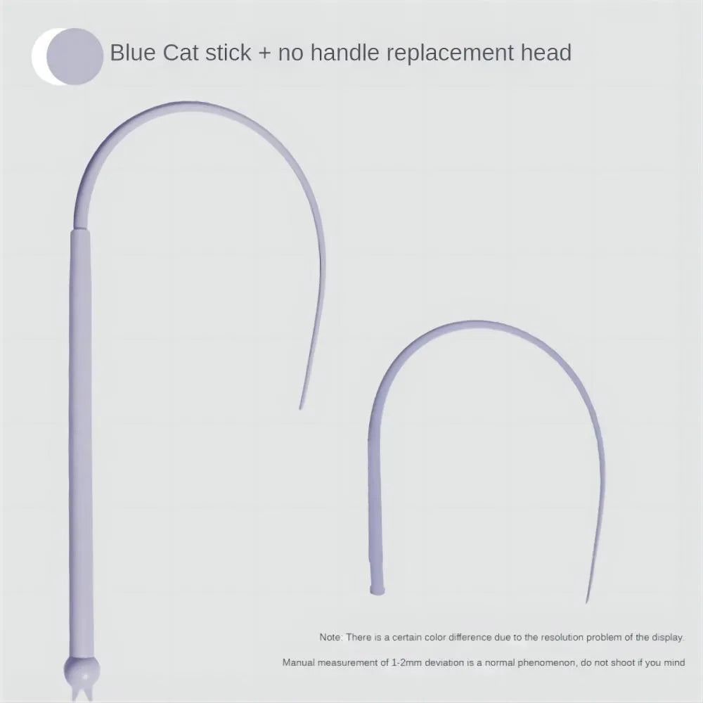 Blue cat toy wand with silicone mouse tail and ABS plastic handle for interactive pet play