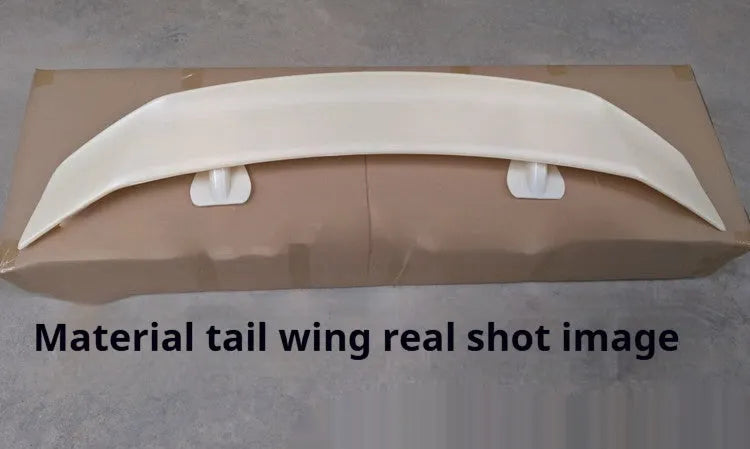 Universal punch-free fixed tail car spoiler in ABS plastic, shown in multiple finish options.