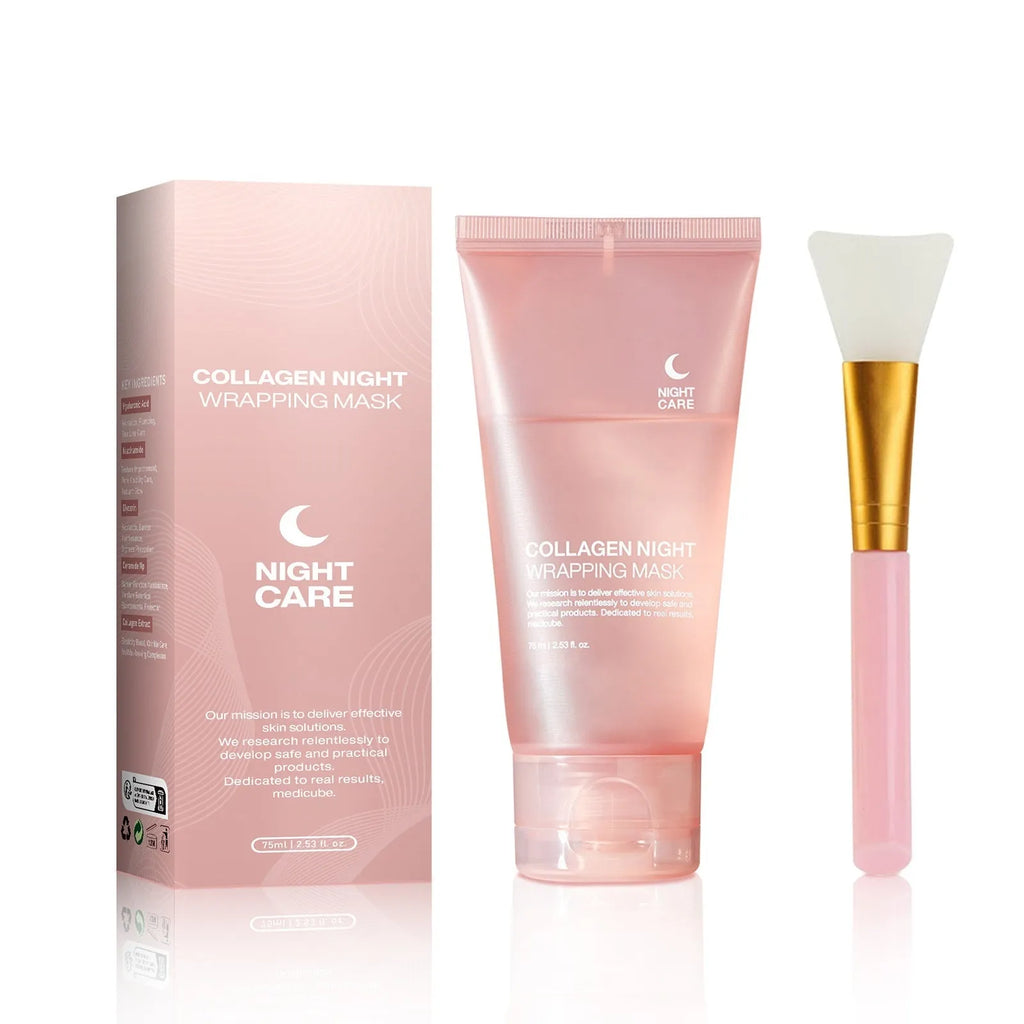 75ml collagen night face mask bottle with application brush for overnight skincare